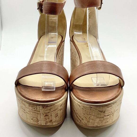 M. Gemi Cognac Tanned Leather Cork Platform Sandal 39 8.5 US - Picture 2 of 11